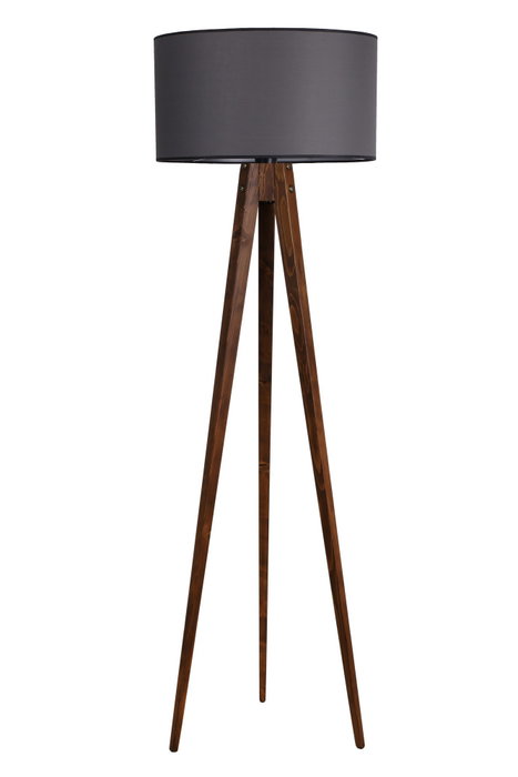 Opviq Lámpara de Pie Tripod Ceviz con Pantalla de Tela Gris